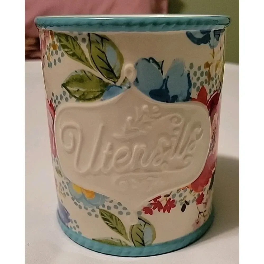The Pioneer Woman Stoneware Crock Melody Floral Bloom Utensil Holder 5.5